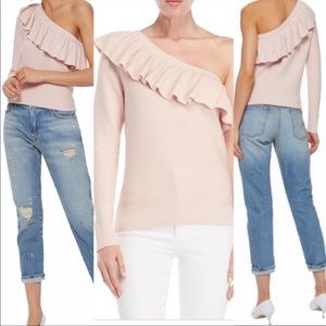 Rebecca Minkoff Pale Pink Stacey Top Ruffle One Shoulder Sweater